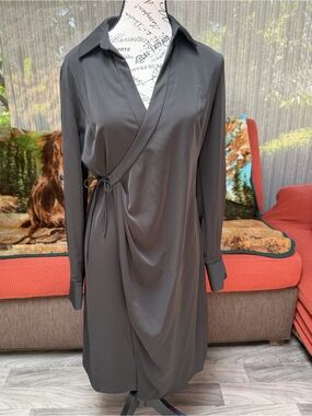 NWOT LUXELY Classic Black Wrap-Style Long Sleeve Dress